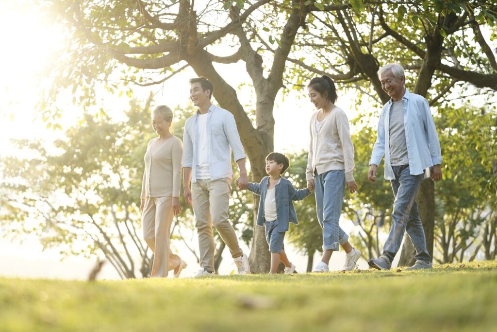 Family walking in the park