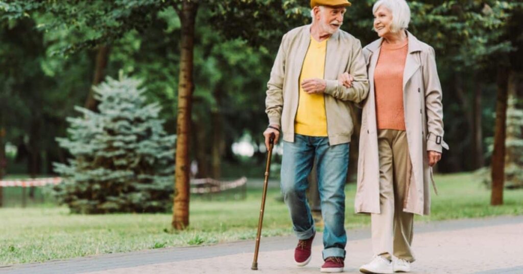 Seniors walking outside