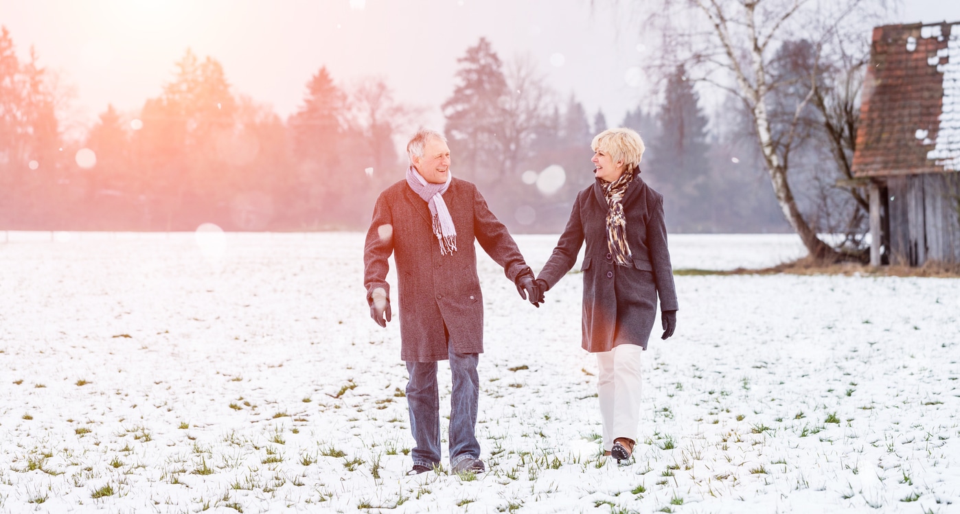 Seniors walking in winter