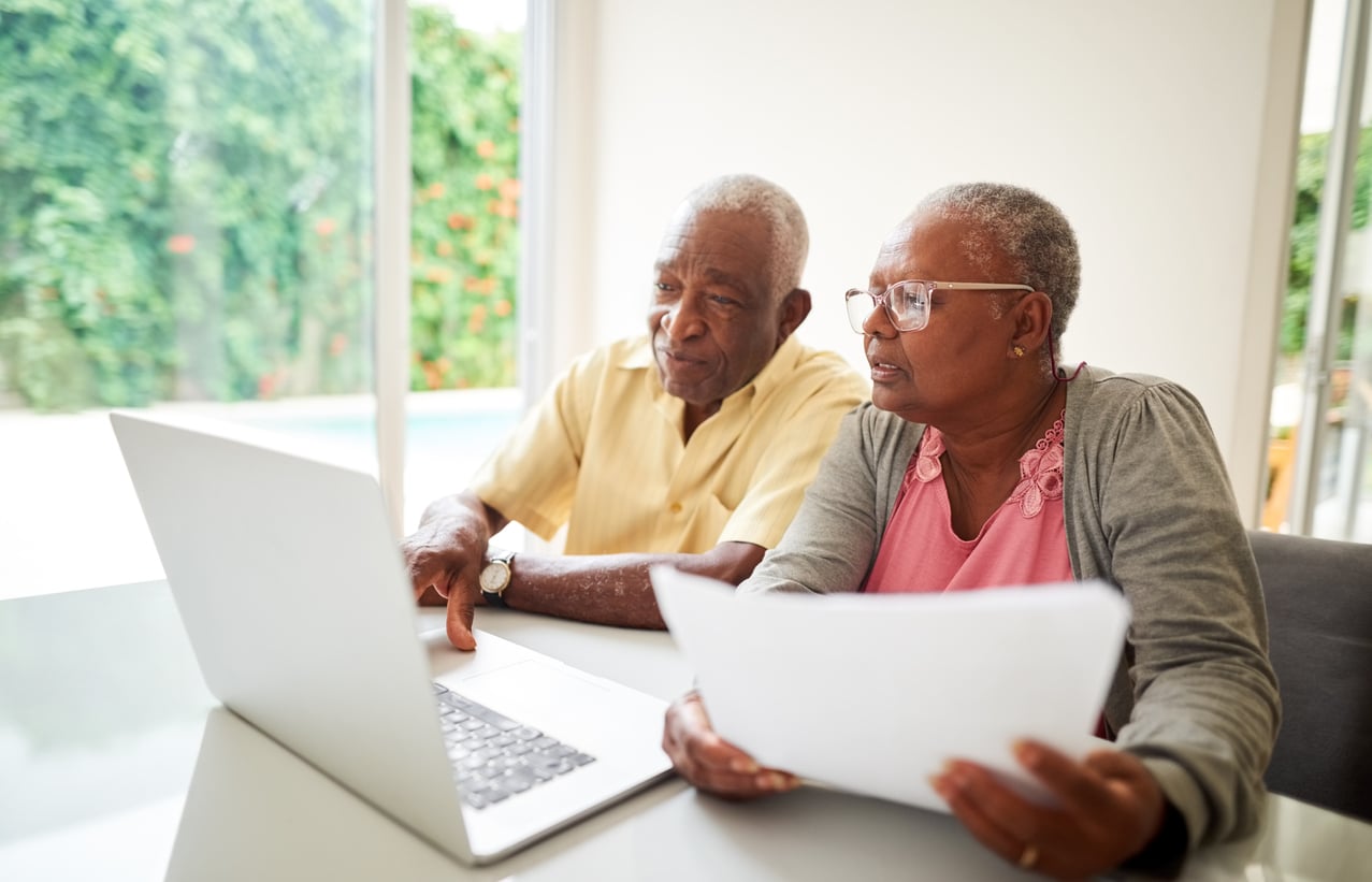 Couple looking at computer