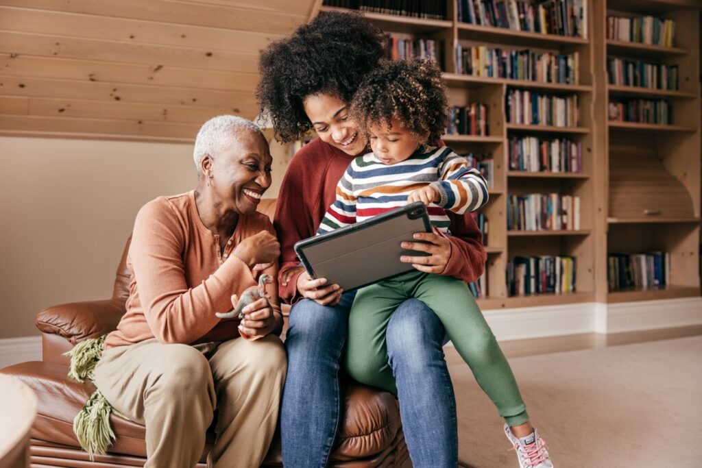 Family looking at tablet