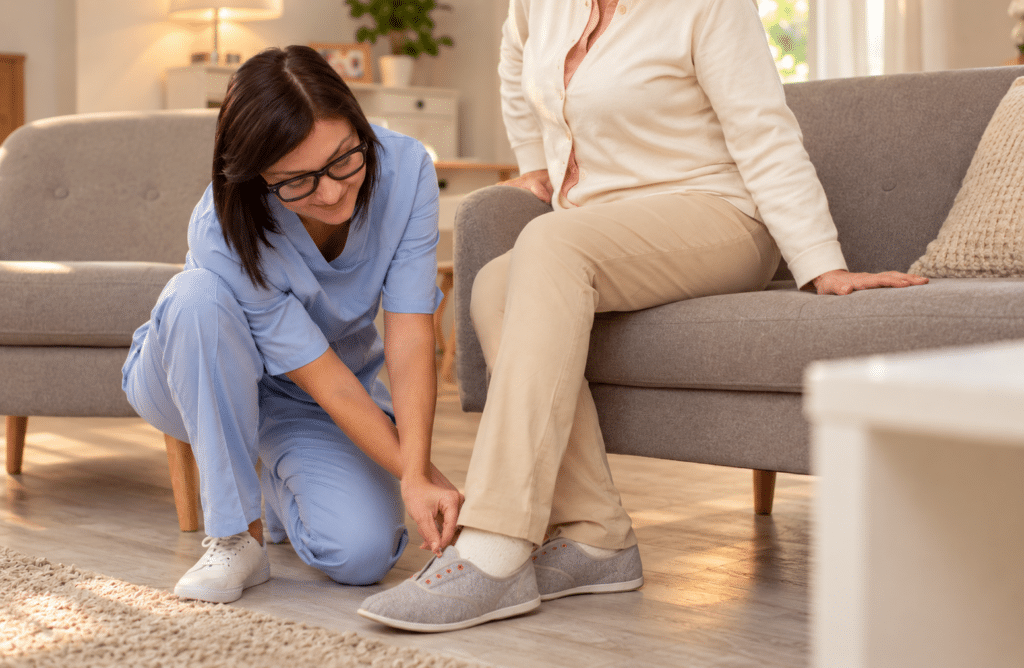 Safe footwear for seniors with caregiver assistance